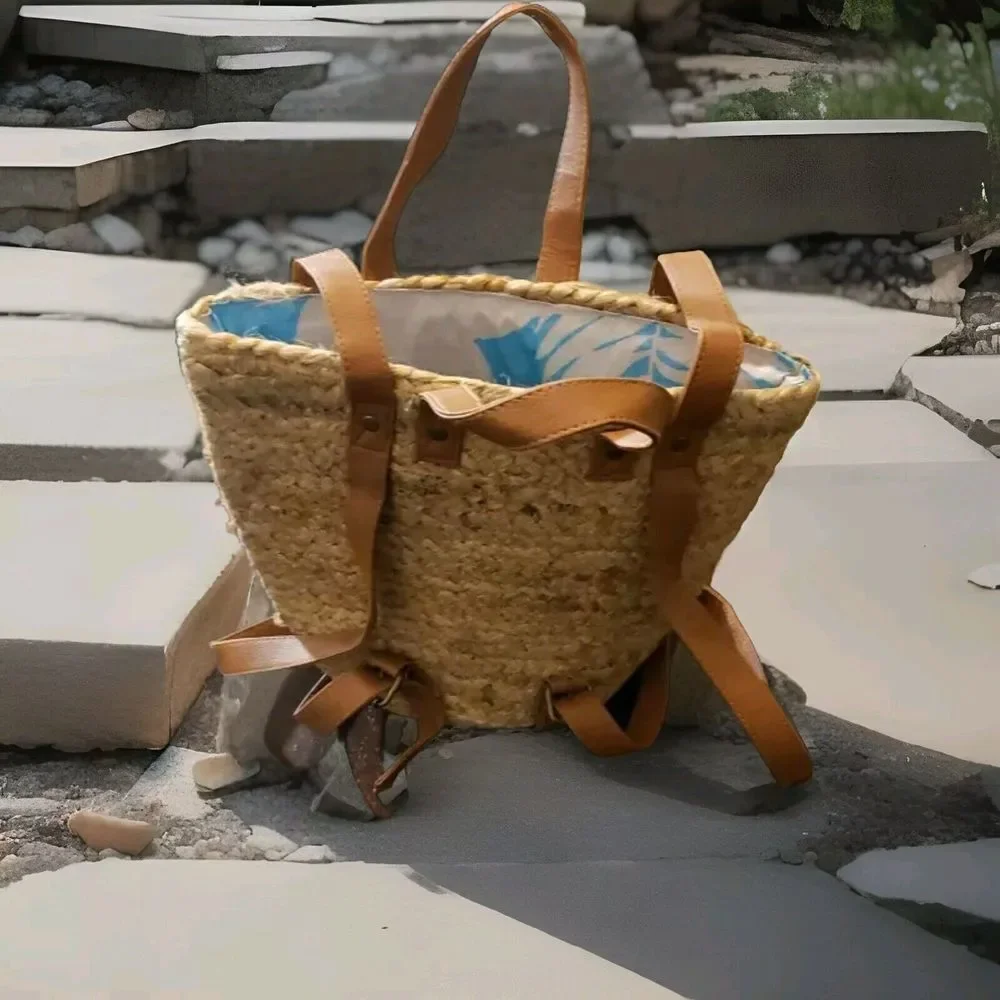 Xix Palms The Shorebreak‎ Picnic Hemp Straw Bag Backpack